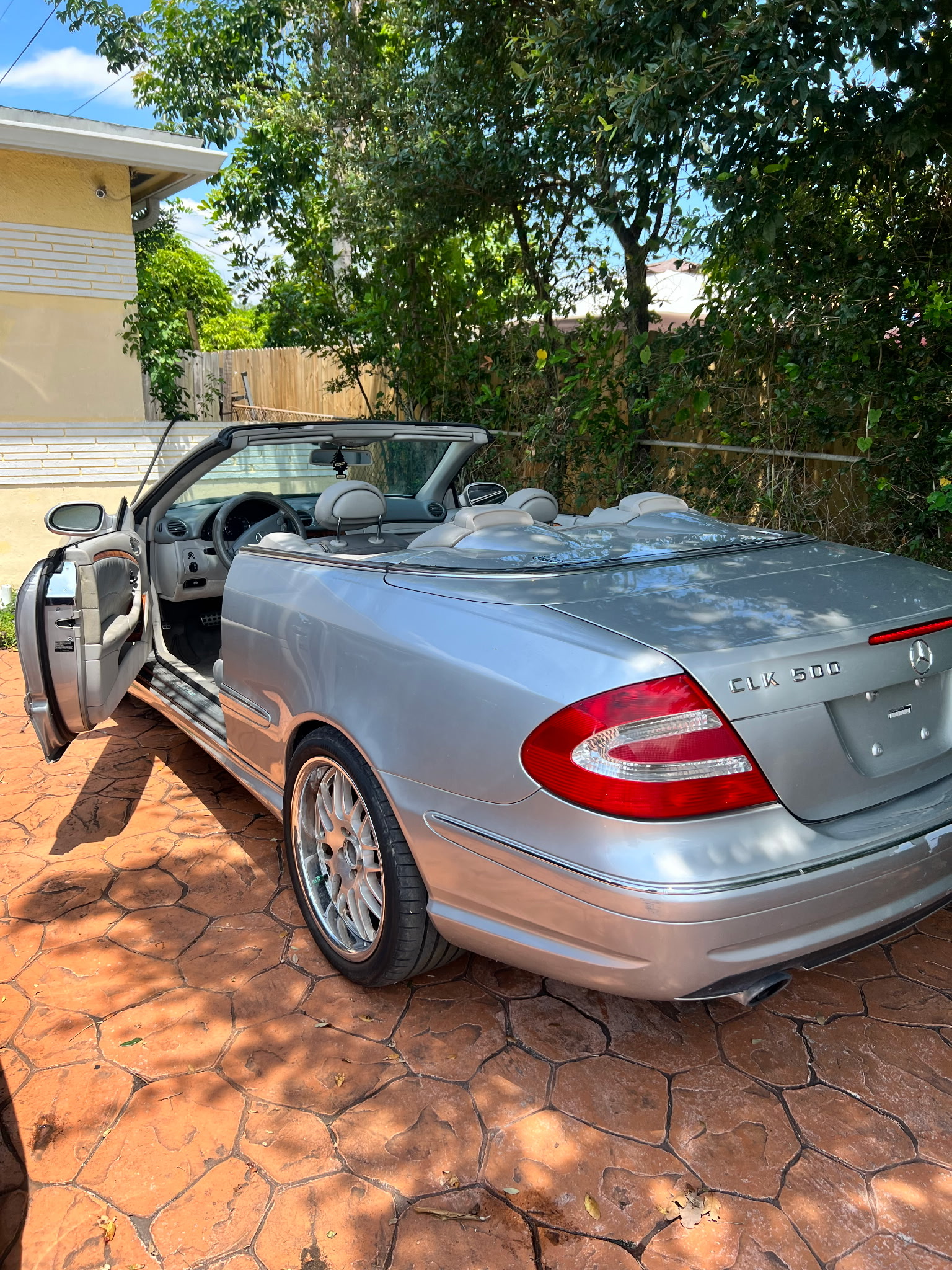 Silver Mercedes-Benz CLK500 convertible serviced at Federation Yard